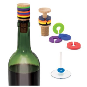 Cierre de corcho y madera con 8 anillas identificadoras para copas