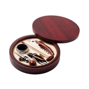 Set de vino 5 accesorios en caja de madera